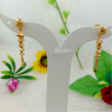 916 GOLD PLAIN GOLD LONG LATKAN EARRING by Ranka Jewellers