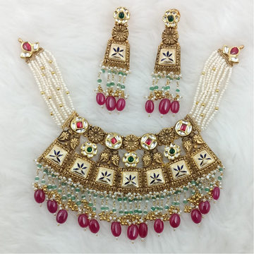916 Gold Colorful Bikaneri Meena Bridal Necklace S... by Ranka Jewellers