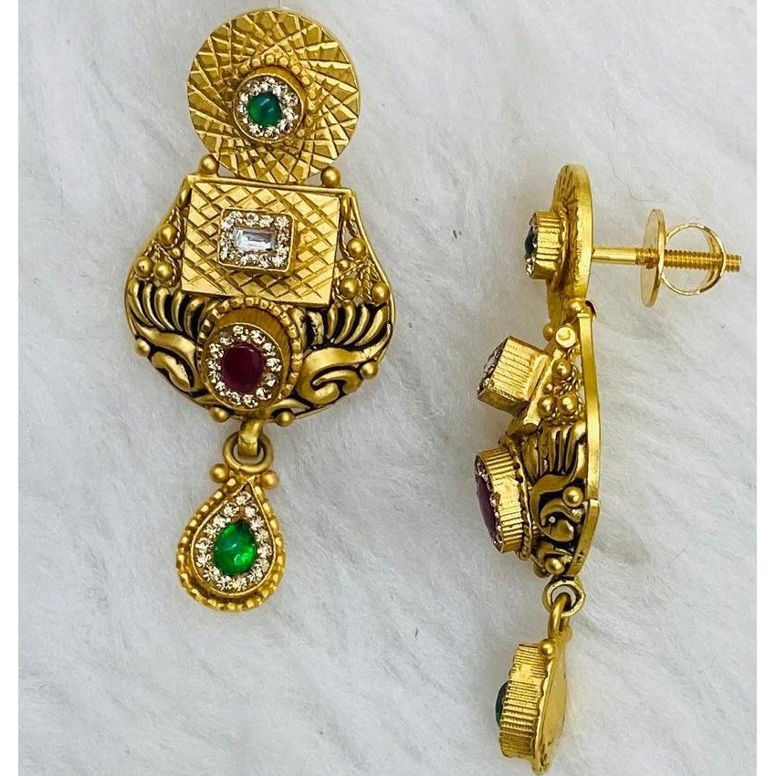 916 Gold Antique Kundan Long Set For Bride