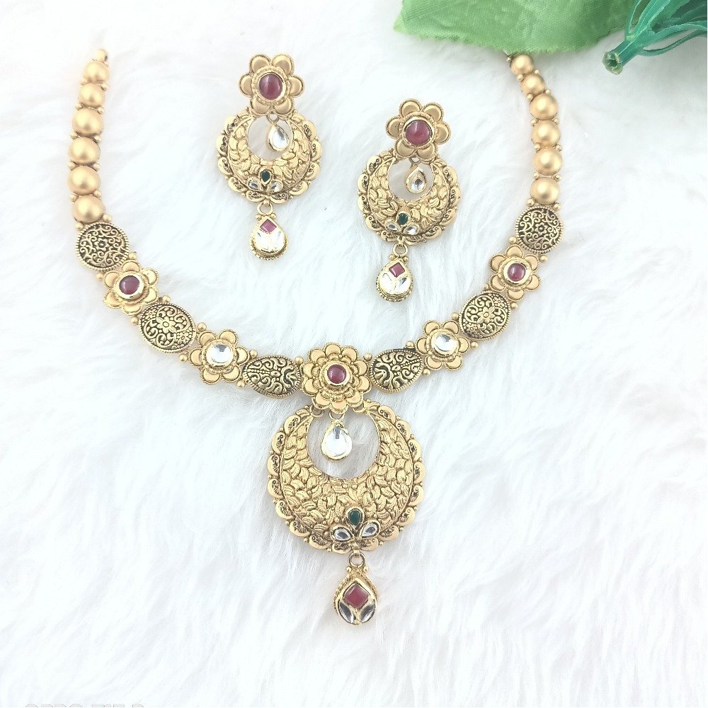 916 Gold Antique Necklace Set For Wedding