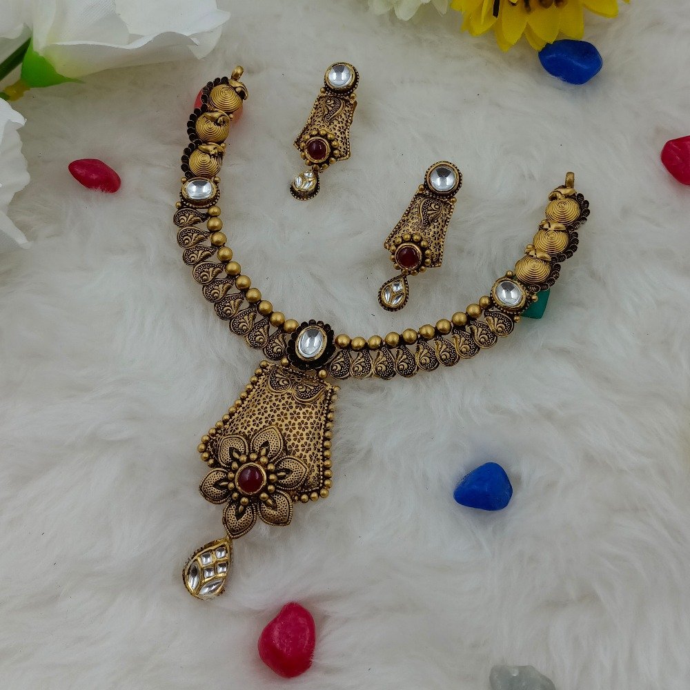 916 Gold Antique Necklace Set For Wedding