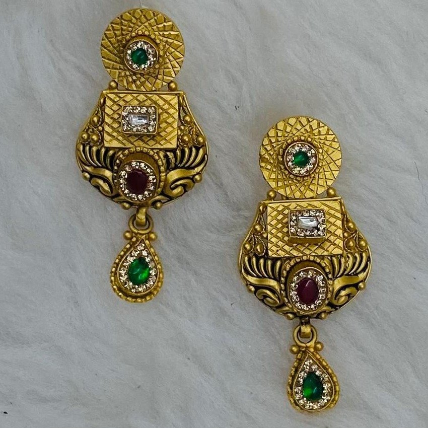 916 Gold Antique Kundan Long Set For Bride